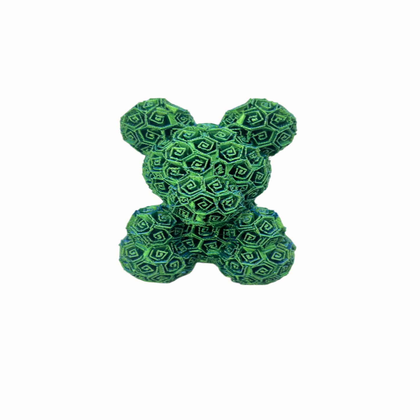 A 3D printed bear covered entirely in small textured roses