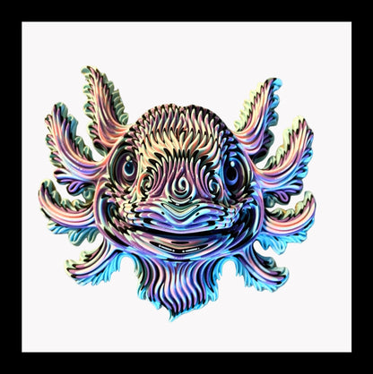 Decorative 3D printed axolotl head with lots of texture and colour - designed to hang on a wall!