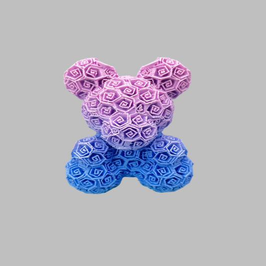 A 3D printed bear covered entirely in small textured roses