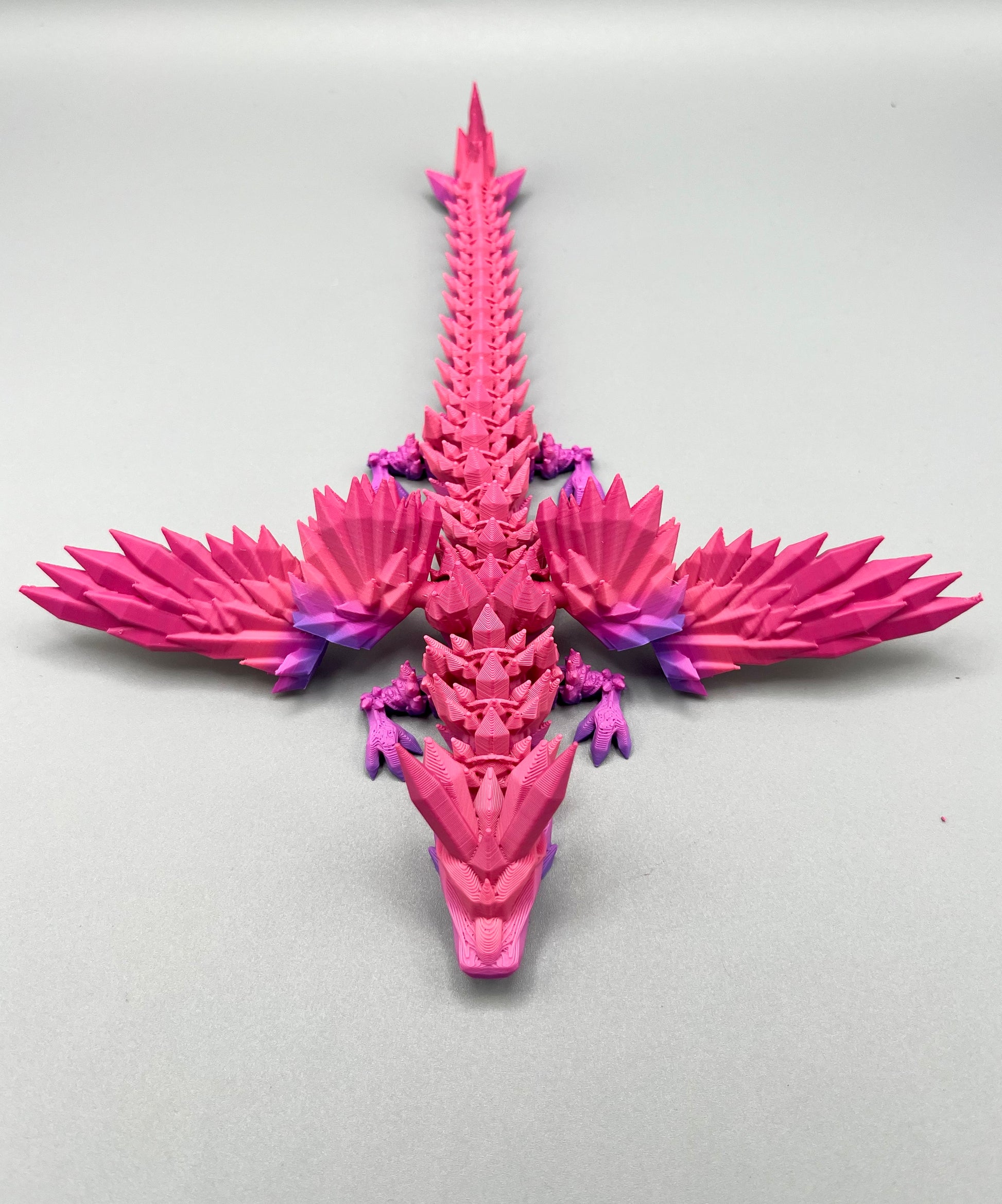 Impressive 3D printed winged dragon, wings outstretched and covered in beautiful spikey crystals all over, from head to tail