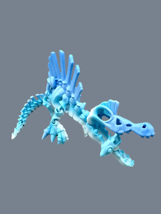 3D Printed skeleton Spinosaurus with articulation, open mouthed and a fish in his jaws