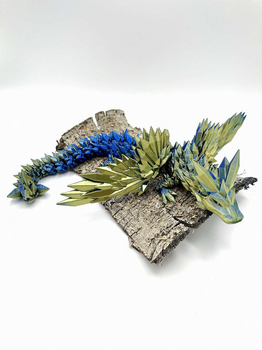 This medium sized winged crystal dragon has beautiful detailing including crystal spikes all over its body from nose to tail and has wings that retract too, making it look very majestic!